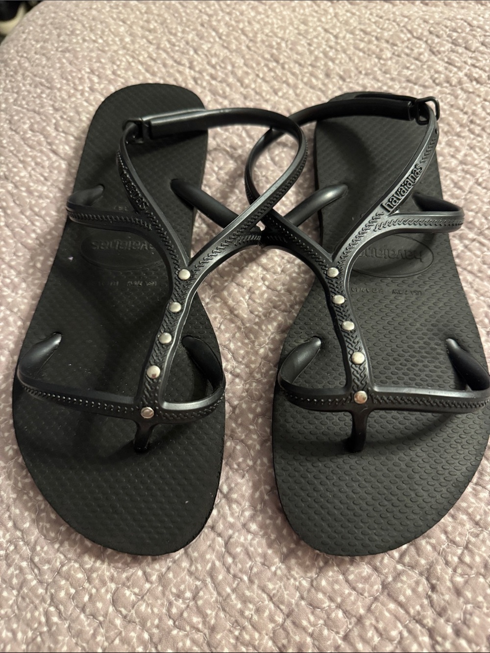 Havaianas Black Rhinestone-Strap Women's Sandals